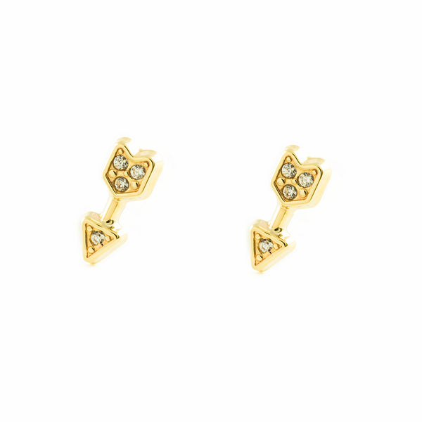 Boucles d'Oreilles Flèche Zircone Or Jaune 9 carats texturees