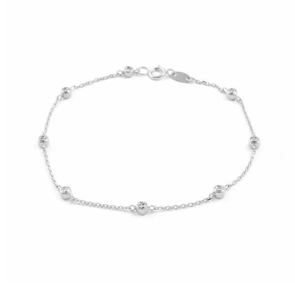 Bracelet Fille Enfant Or Blanc 9 Carats Zircons Brillant 17 cm