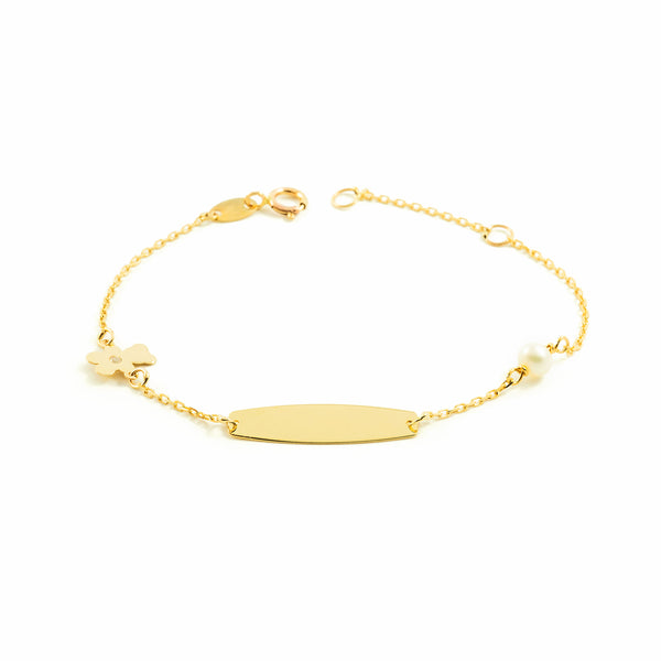 Bracelet Fille En Or 9K - Ours Avec Zirconium Et Perle, Personnalisable, 14 Cm, Mondepetit - 3