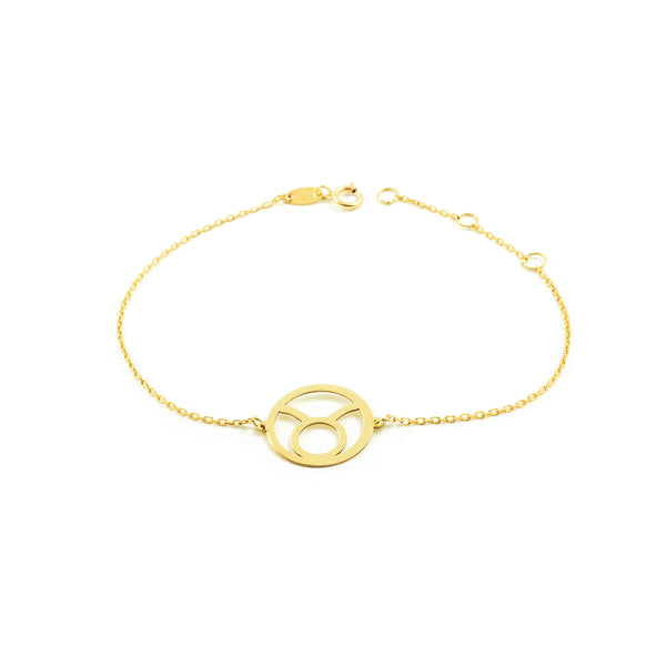 Bracelet Femme Fille Or Jaune 9 Carats Horoscope Taureau Brillant 18 cm