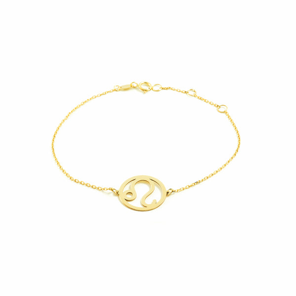 Bracelet Femme Fille Or Jaune 9 Carats Horoscope Lion Brillant 18 cm