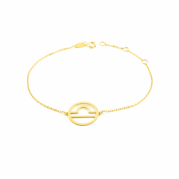 Bracelet Femme Fille Or Jaune 9 Carats Horoscope Balance Brillant 18 cm