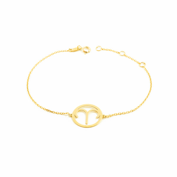 Bracelet Femme Fille Or Jaune 9 Carats Horoscope Belier Brillant 18 cm