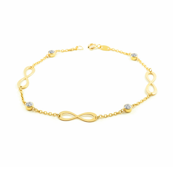 Bracelet Femme Fille Or Jaune 9 Carats Infini Zircone Brillant 19 cm