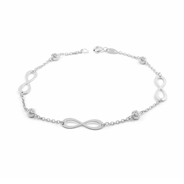 Bracelet Femme Fille Or Blanc 9 Carats Infini Zircone Brillant 19 cm