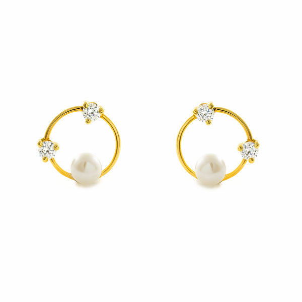 Boucles d'Oreilles Fille Enfant Zircone Perle 4 mm Or Jaune 9 Carats