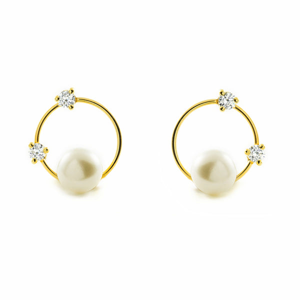 Boucles d'Oreilles Fille Enfant Zircone Perle 6 mm Or Jaune 9 Carats