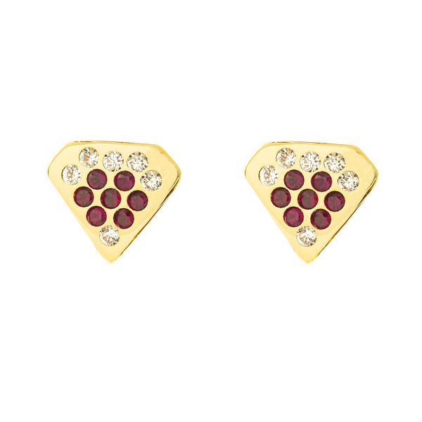 Boucles d'Oreilles Diamant Rubis Or Jaune 9 Carats