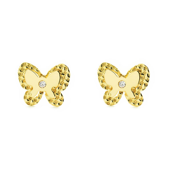 Boucles d'Oreilles Fille Enfant Papillon Zircone Or Jaune 9 carats texturees