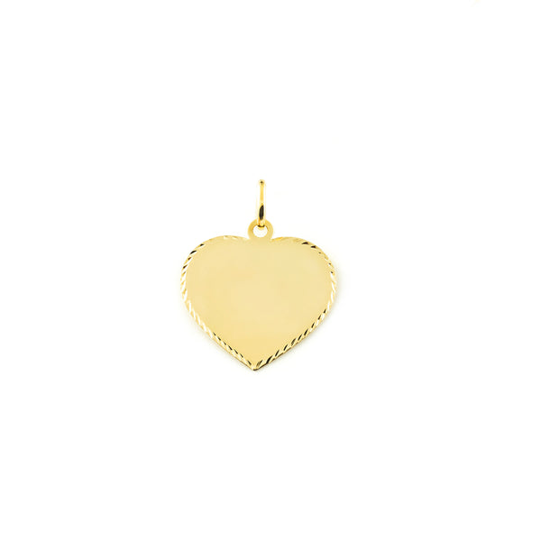 Medaille religieuse or jaune 9K personnalisee un cœur brillant et une texture 22 x 22 mm