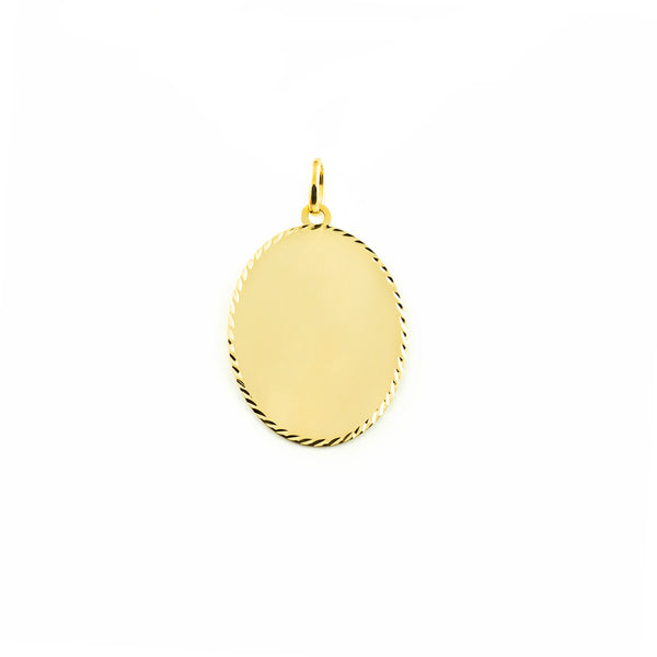 Medaille religieuse or jaune 9K personnalisee ovale finition brillante et texturee 31 x 22 mm