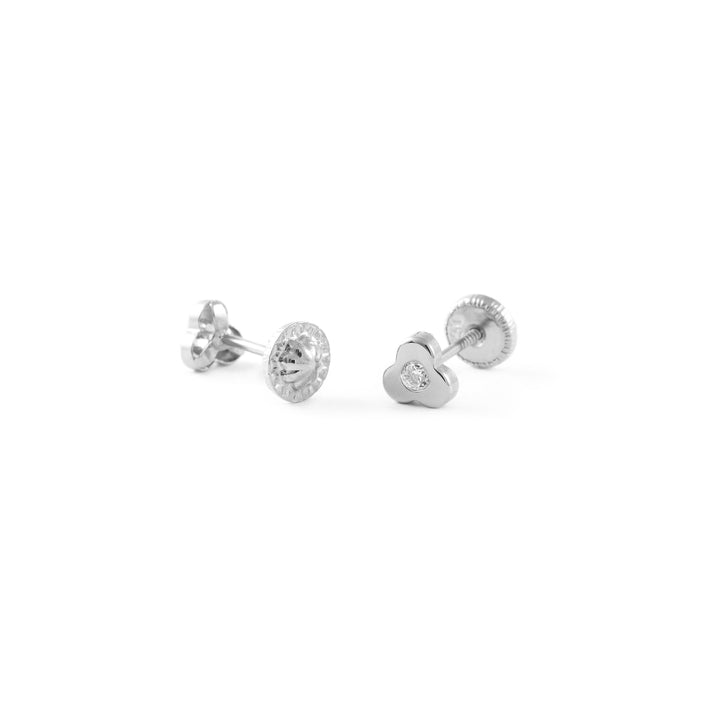 Pendientes oro blanco Bebe trebol tres hojas 