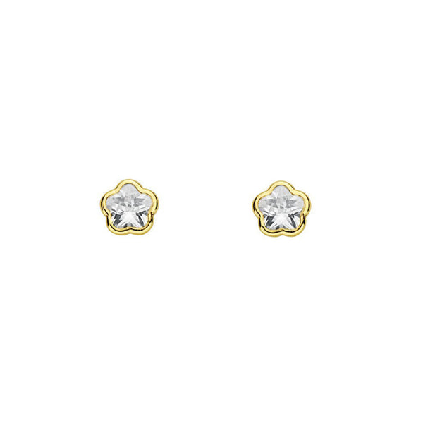 Boucles d'Oreilles Bebe Fille Enfant marguerite fleur Zircone Or Jaune 18 Carats