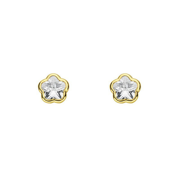 Boucles d'Oreilles Bebe Fille Enfant marguerite fleur Zircone Or Jaune 18 Carats