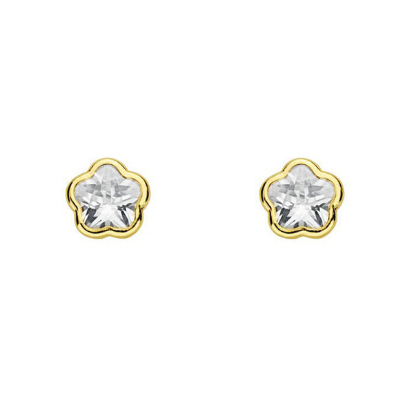 Boucles d'Oreilles Bebe Fille Enfant marguerite fleur Zircone Or Jaune 18 Carats