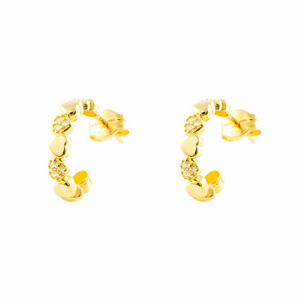 Boucles d'Oreilles Cœur Zircone Or Jaune 9 Carats