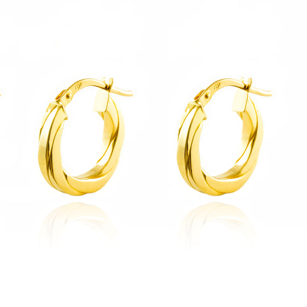 Boucles d'Oreilles Doubles Creoles 15x2.5 mm Or Jaune 18 Carats