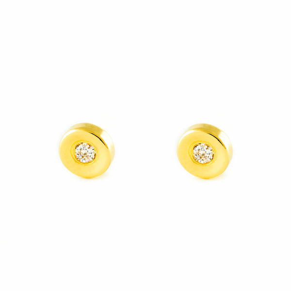 Boucles d'Oreilles Bebe Enfant Ronde Zircone Or Jaune 18 Carats