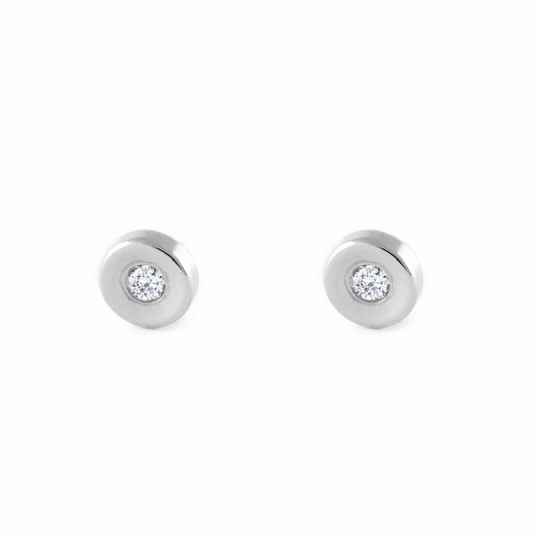 Boucles d'Oreilles Bebe Enfant Ronde Zircone Or Blanc 18 Carats