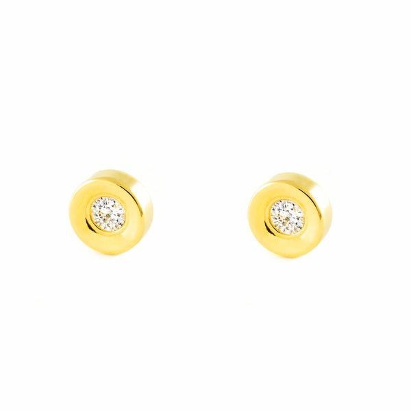 Boucles d'Oreilles Bebe Enfant Ronde Zircone Or Jaune 18 Carats