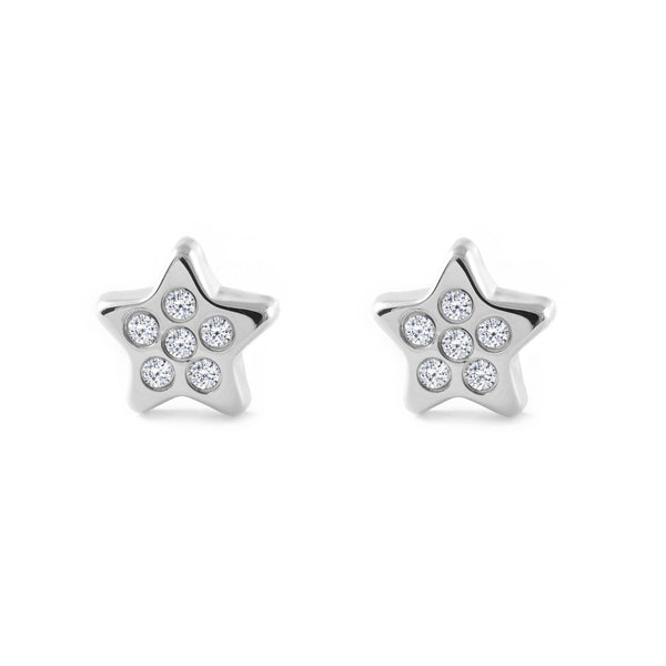 Boucles d'Oreilles Étoile Zircone Or Blanc 9 Carats