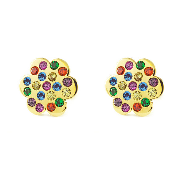 Boucles d'Oreilles Fleur Zircone Or Jaune 9 Carats