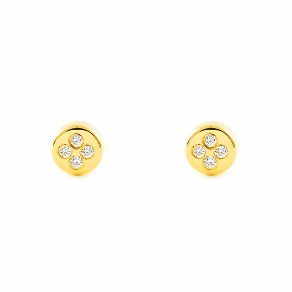 Boucles d'Oreilles Bebe Enfant Ronde Zircone Or Jaune 18 Carats