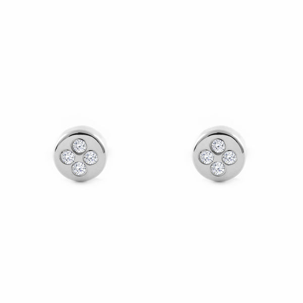 Boucles d'Oreilles Bebe Enfant Ronde Zircone Or Blanc 18 Carats