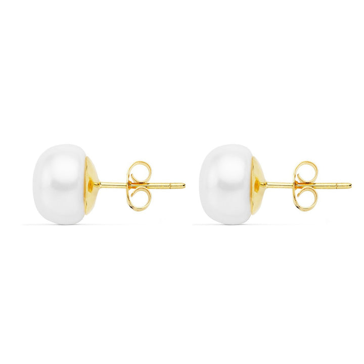 Pendientes niña oro amarillo Perla boton natural 10 mm