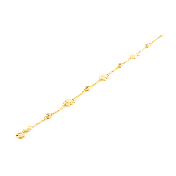 Pulsera Oro Amarillo elefantes mate y brillo con circonitas (9kts)