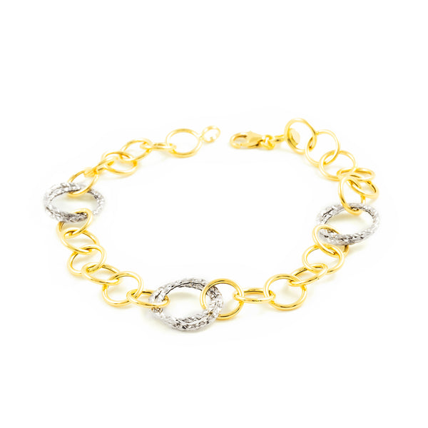 Bracelet Femme Or Bicolore 18 Carats Fantaisie Creux 20 cm