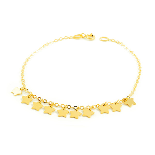 Bracelet Femme Fille Or Jaune 18 Carats Étoiles Brillant 18 cm