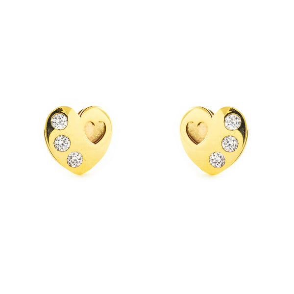 Boucles d'Oreilles Cœur Zircone Or Jaune 9 Carats