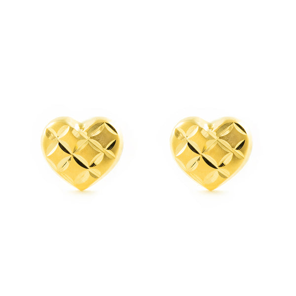 Boucles d'Oreilles Fille Enfant Cœur Or Jaune 9 Carats