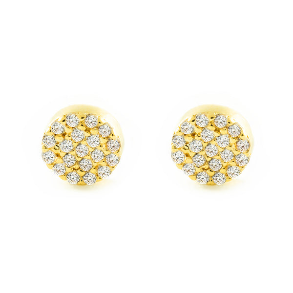 Boucles d'Oreilles Ronde Zircone Or Jaune 9 Carats