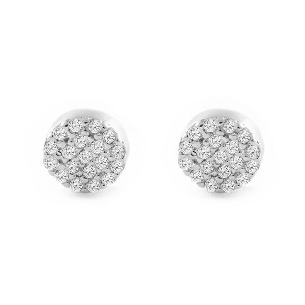 Boucles d'Oreilles Ronde Zircone Or Blanc 9 Carats