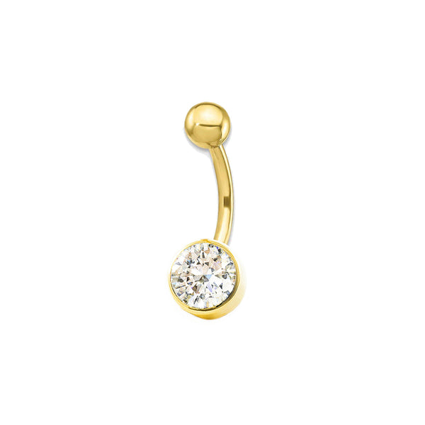 Piercing en Or Jaune 9K Nombril Rond Zircone 6 mm Brillant