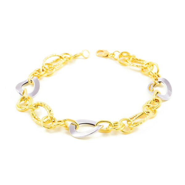 Bracelet Femme Or Bicolore 18 Carats Fantaisie Creux 20 cm