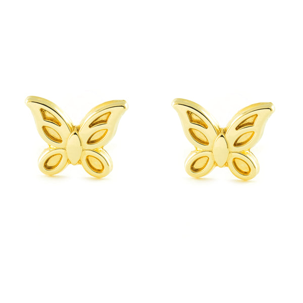 Boucles d'Oreilles Fille Enfant Papillon Or Jaune 9 carats mates et brillantes