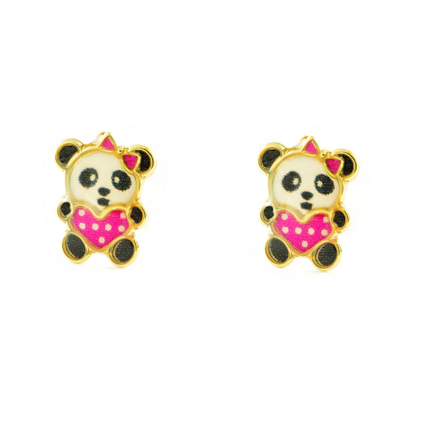 Boucles d'Oreilles Fille Enfant Émail multicolore Ours Or Jaune 9 Carats