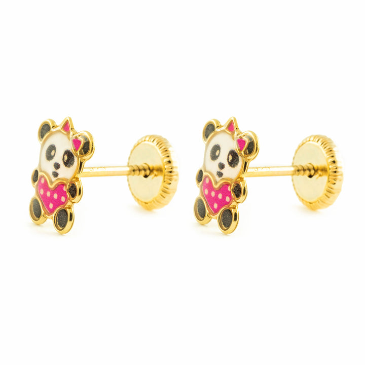 Pendientes Niña Oro 9k Oso Esmalte Rosa