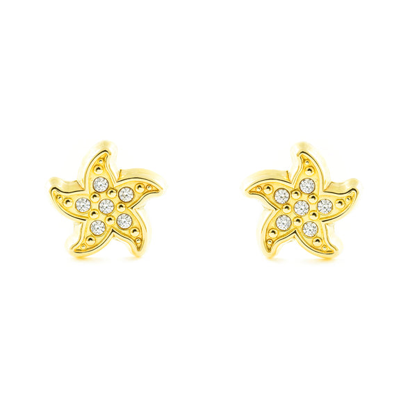 Boucles d'Oreilles Fille Enfant Étoile Zircone Or Jaune 9 Carats