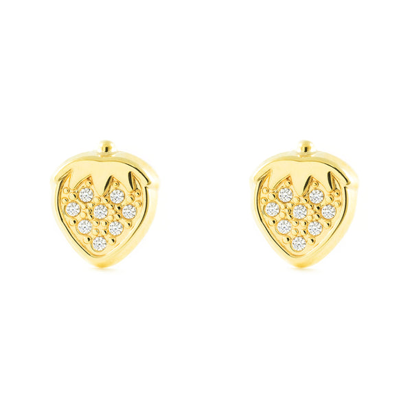 Boucles d'Oreilles Fille Enfant Fraises Zircone Or Jaune 9 Carats