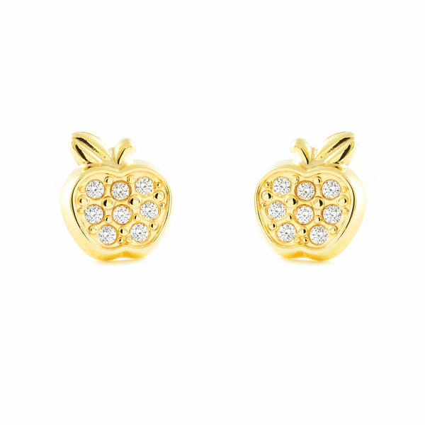 Boucles d'Oreilles Fille Enfant Pomme Zircone Or Jaune 9 Carats