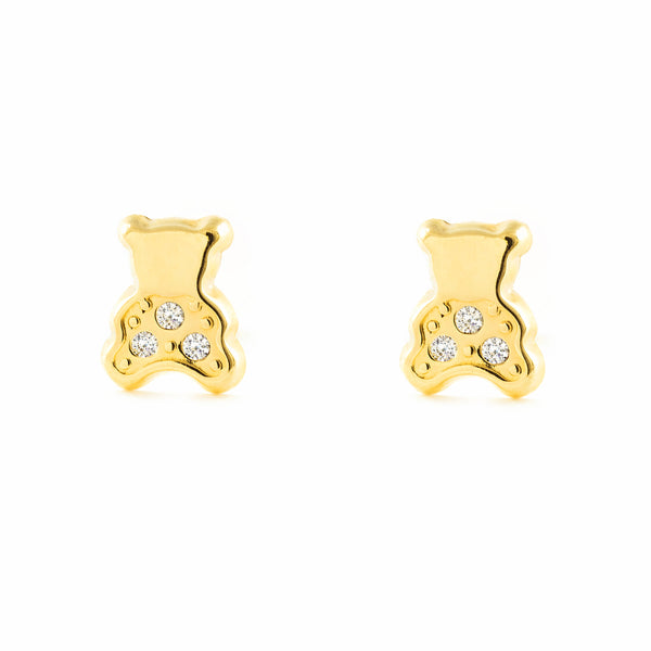 Boucles d'Oreilles Fille Enfant Ours Zircone Or Jaune 9 Carats