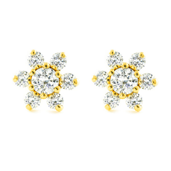 Boucles d'Oreilles Fleur Zircone Or Jaune 9 Carats