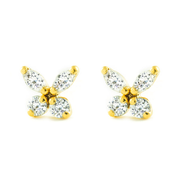 Boucles d'Oreilles Papillon Zircone Or Jaune 9 Carats