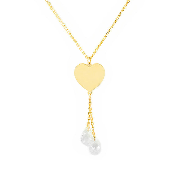 Collier Cœur Zircone Or Jaune 9 Carats 42 cm