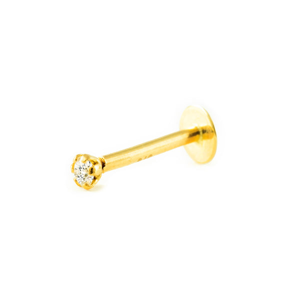 Piercing en Or Jaune 9K Lèvre Zircone 2 mm Brillant