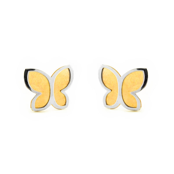 Boucles d'Oreilles Fille Enfant Papillon Or Bicolore 18 carats mates et brillantes